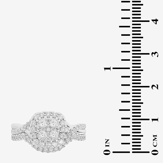 Womens 1/2 CT. T.W. Natural White Diamond 10K Gold Cushion Side Stone Halo Bridal Set
