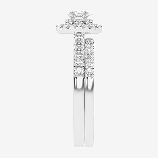 Womens 1/2 CT. T.W. Natural White Diamond 10K Gold Round Side Stone Halo Bridal Set
