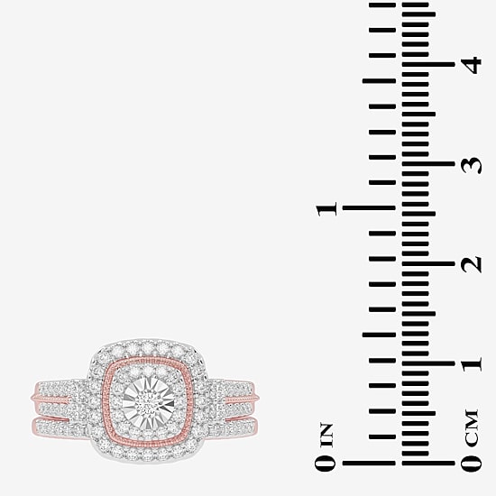 Womens 1/2 CT. T.W. Natural White Diamond 10K Gold Cushion Side Stone Halo Bridal Set