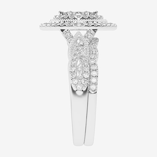 Womens 1/2 CT. T.W. Natural White Diamond 10K Gold Marquise Side Stone Halo Bridal Set