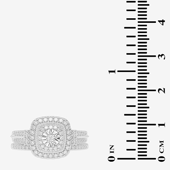Womens 1/2 CT. T.W. Natural White Diamond 10K Gold Cushion Side Stone Halo Bridal Set