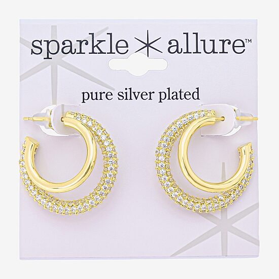 Sparkle Allure Silver Reflections Womens Glass 10K Gold Over Brass 25.1mm Hoop Earrings