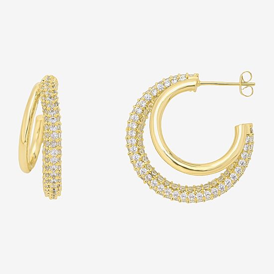 Sparkle Allure Silver Reflections Womens Glass 10K Gold Over Brass 25.1mm Hoop Earrings