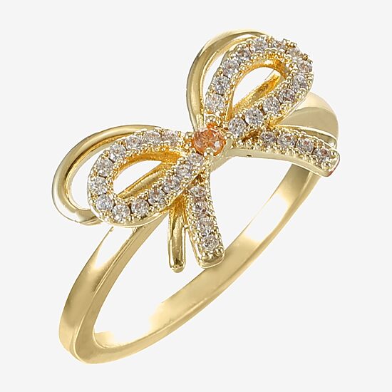 Sparkle Allure Womens 2MM Cubic Zirconia 14K Gold Over Brass Bow Band