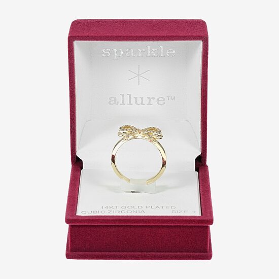 Sparkle Allure Womens 2MM Cubic Zirconia 14K Gold Over Brass Bow Band