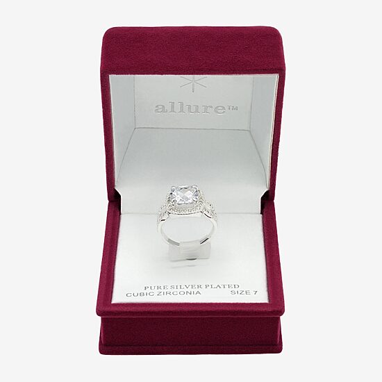 Sparkle Allure Womens Cubic Zirconia Pure Silver Over Brass Cushion Halo Engagement Ring