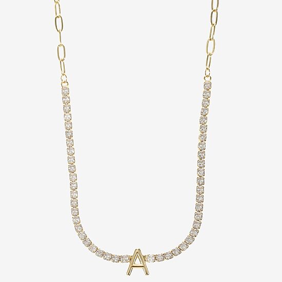 Sparkle Allure Womens Cubic Zirconia 14K Gold Over Brass 16 Inch Tennis Necklace