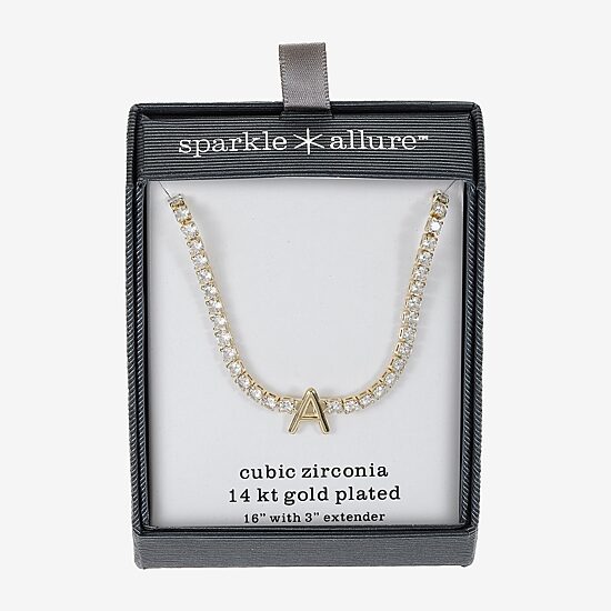 Sparkle Allure Womens Cubic Zirconia 14K Gold Over Brass 16 Inch Tennis Necklace