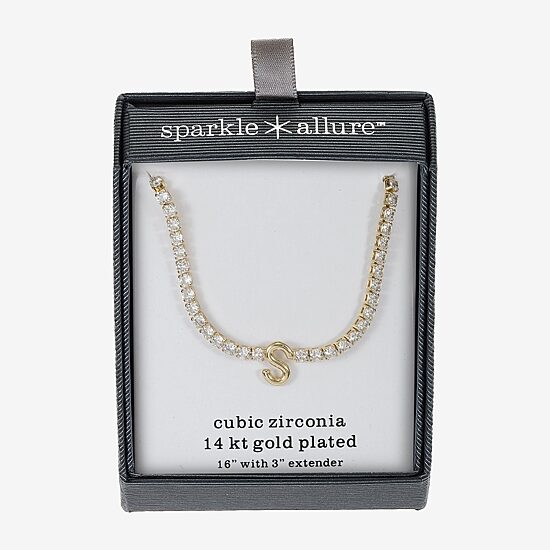 Sparkle Allure Womens Cubic Zirconia 14K Gold Over Brass 16 Inch Tennis Necklace