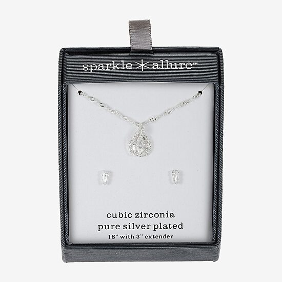Sparkle Allure Womens Cubic Zirconia Pure Silver Over Brass 2-pc. Jewelry Set