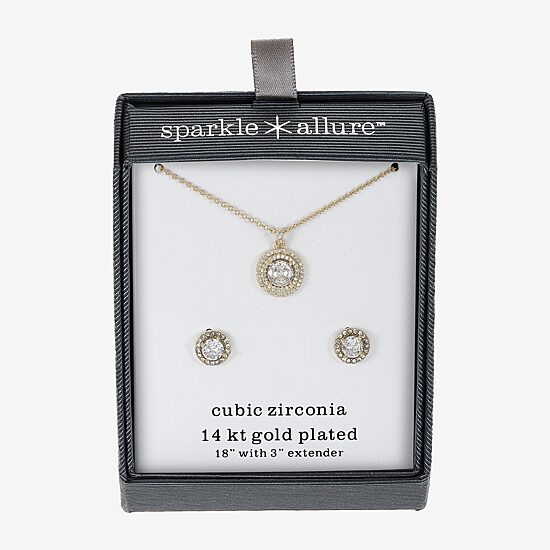 Sparkle Allure Womens Cubic Zirconia 14K Gold Over Brass Round 2-pc. Jewelry Set