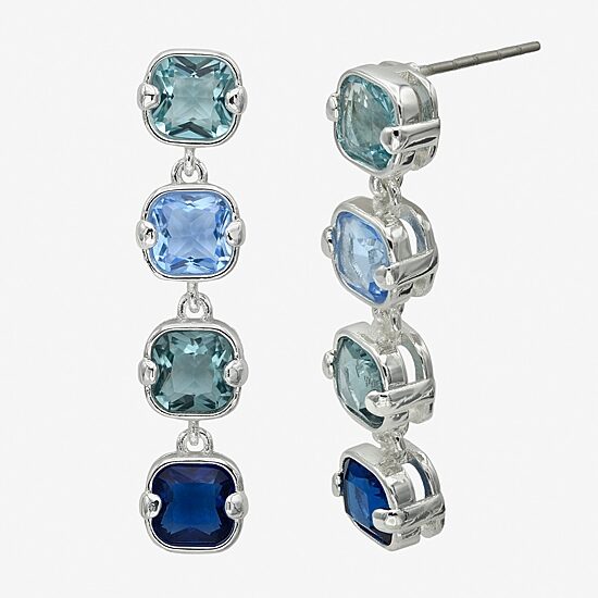 Sparkle Allure Womens Blue Crystal Pure Silver Over Brass Cushion Drop Earrings