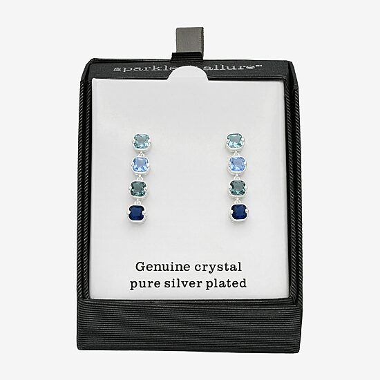 Sparkle Allure Womens Blue Crystal Pure Silver Over Brass Cushion Drop Earrings