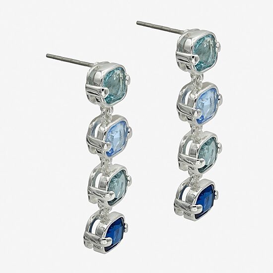 Sparkle Allure Womens Blue Crystal Pure Silver Over Brass Cushion Drop Earrings