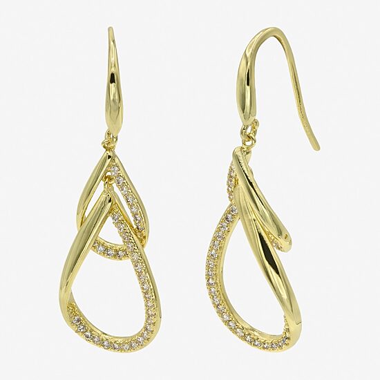 Sparkle Allure Womens Cubic Zirconia 14K Gold Over Brass Drop Earrings