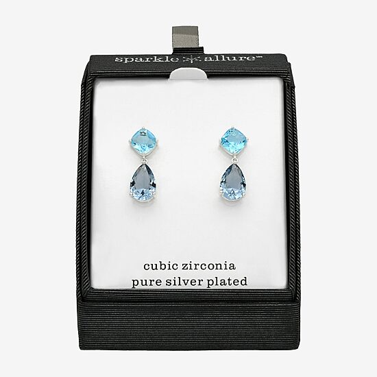Sparkle Allure Womens Blue Crystal Pure Silver Over Brass Pear Drop Earrings