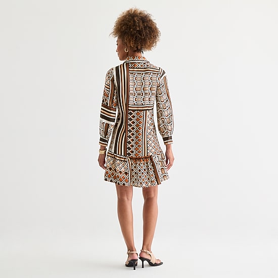 52seven Womens Long Sleeve Geometric Shift Dress