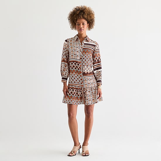 52seven Womens Long Sleeve Geometric Shift Dress