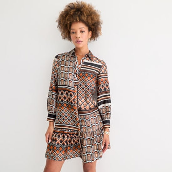 52seven Womens Long Sleeve Geometric Shift Dress