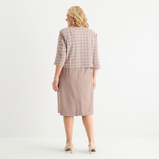 Maya Brooke Womens Plus Pearl Trim Plaid Jacket Dress