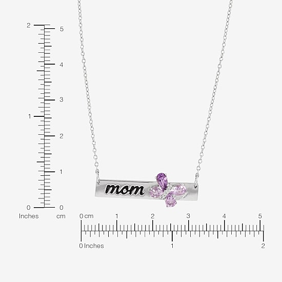 Limited Quantities! "Mom" Womens Diamond Accent Genuine Purple Amethyst Sterling Silver Bar Butterfly 18 Inch Pendant Necklace