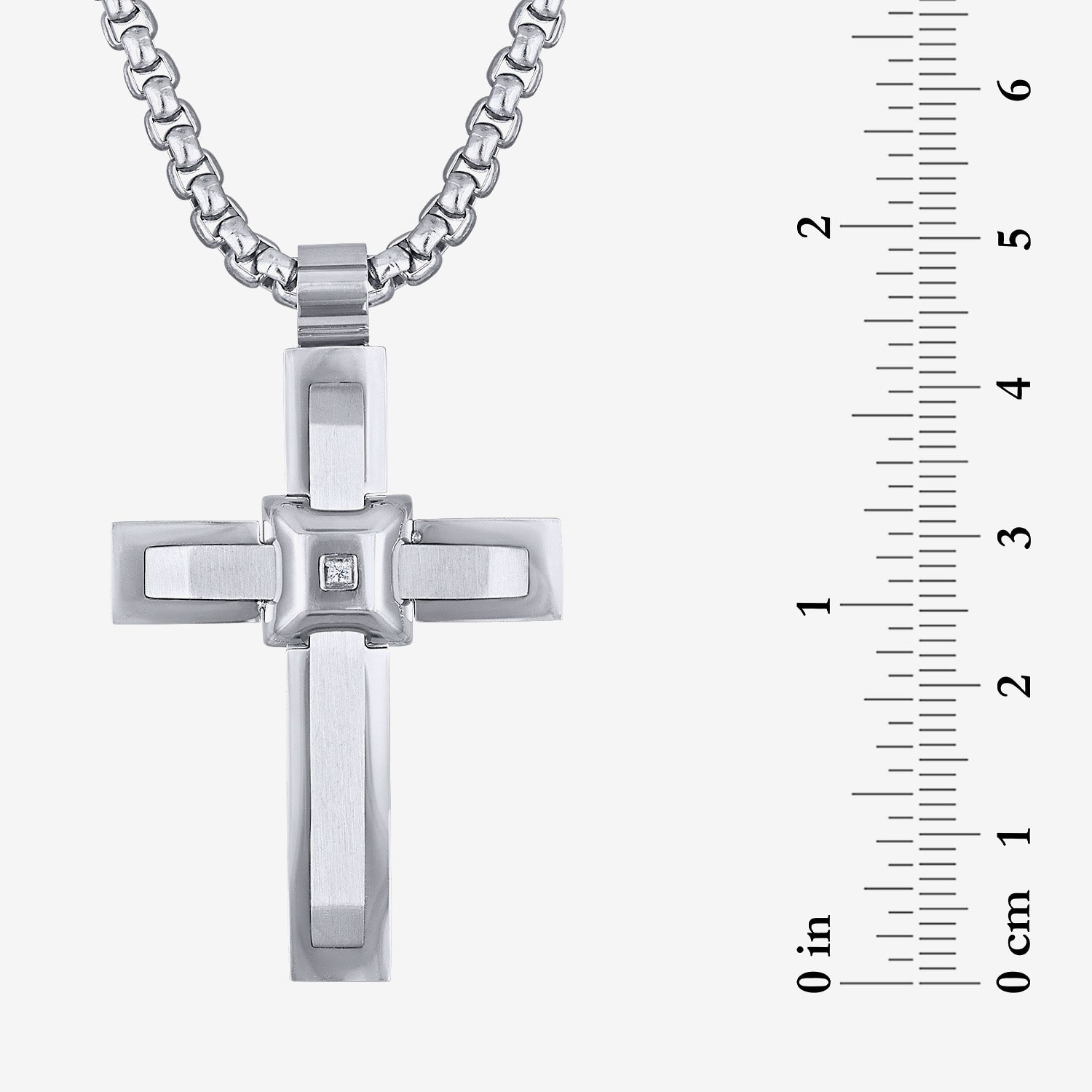 Mens White Cubic Zirconia Stainless Steel Cross 24 Inch Pendant Necklace