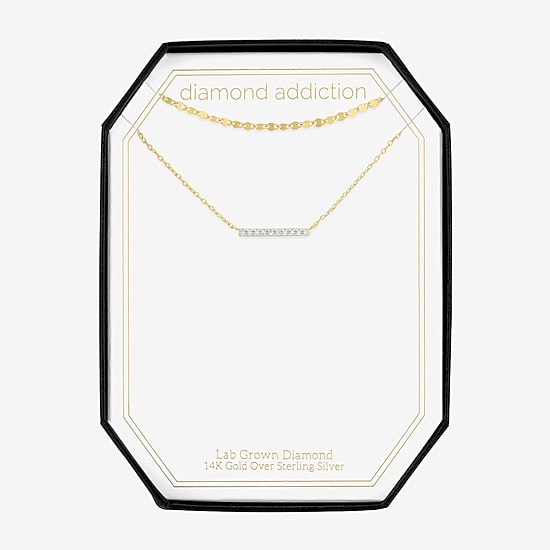 (G-H / I1-I2) Womens Diamond Accent Lab Grown White Diamond 14K Gold Over Silver Bar 2-pc. Necklace Set