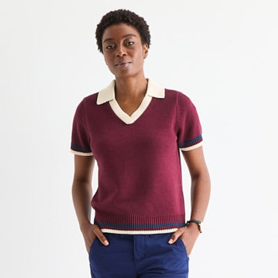 St. John's Bay Womens V Neck Short Sleeve Pullover Polo Sweater