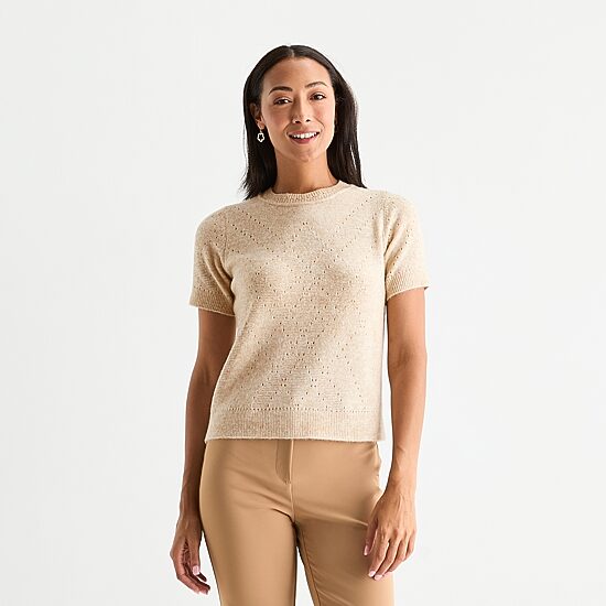 Liz Claiborne Womens Crew Neck Short Sleeve Pullover Sweater
