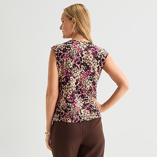 Black Label by Evan-Picone Womens Petite Round Neck Short Sleeve Blouse
