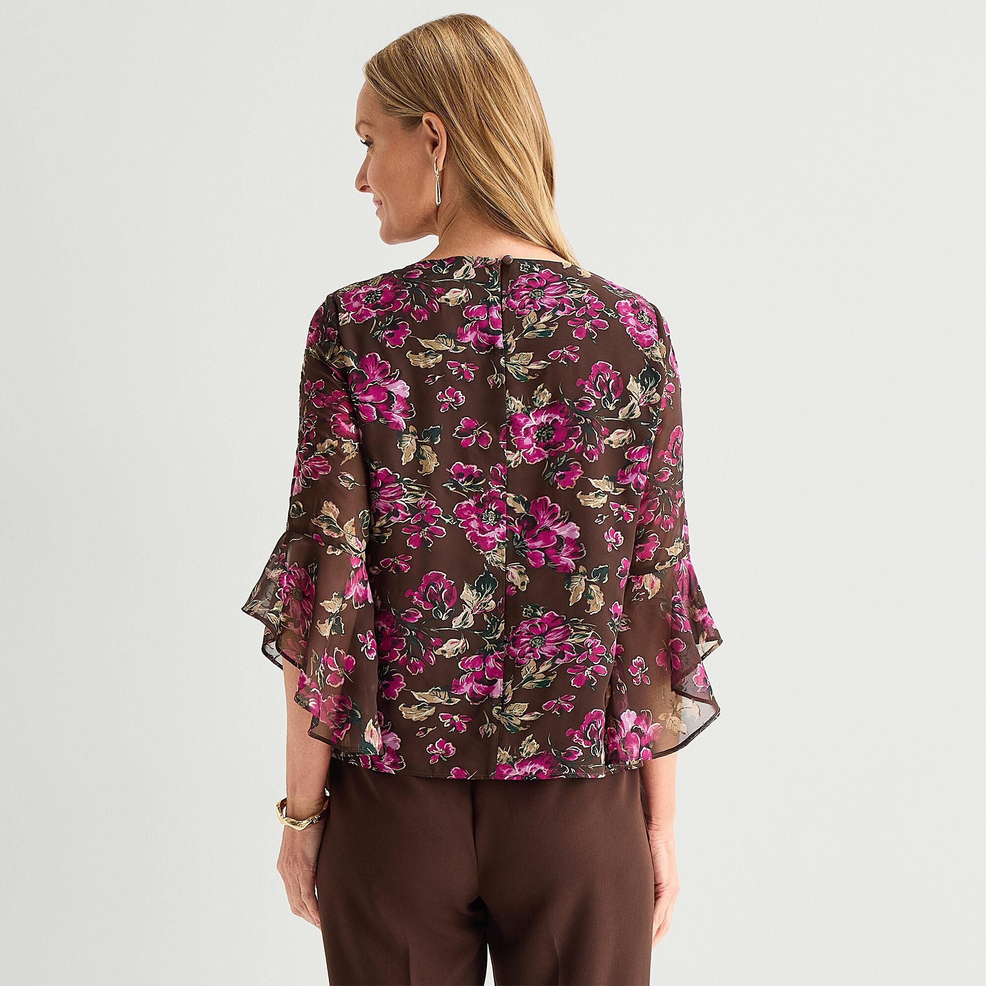 Black Label by Evan-Picone Womens Petite Round Neck 3/4 Sleeve Blouse
