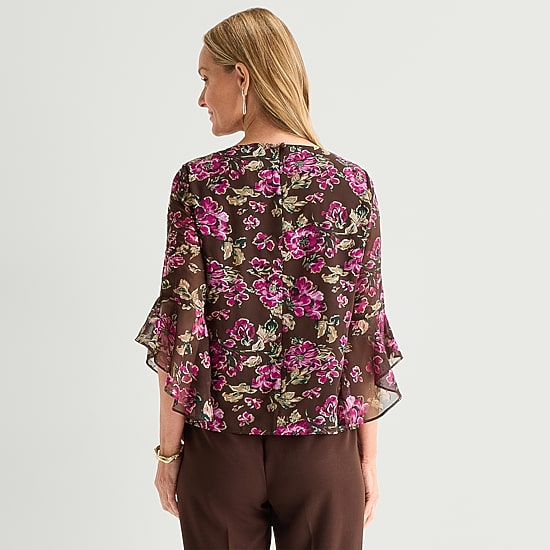 Black Label by Evan-Picone Womens Petite Boat Neck 3/4 Sleeve Blouse