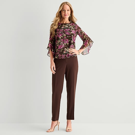 Black Label by Evan-Picone Womens Petite Boat Neck 3/4 Sleeve Blouse