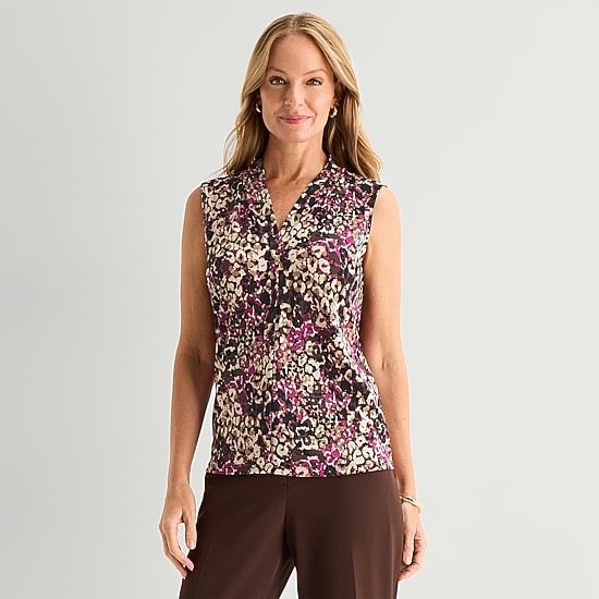Black Label by Evan-Picone Womens V Neck Sleeveless Blouse