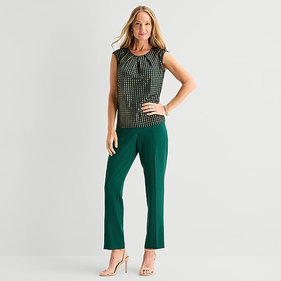 Black Label by Evan-Picone Womens Round Neck Short Sleeve Blouse