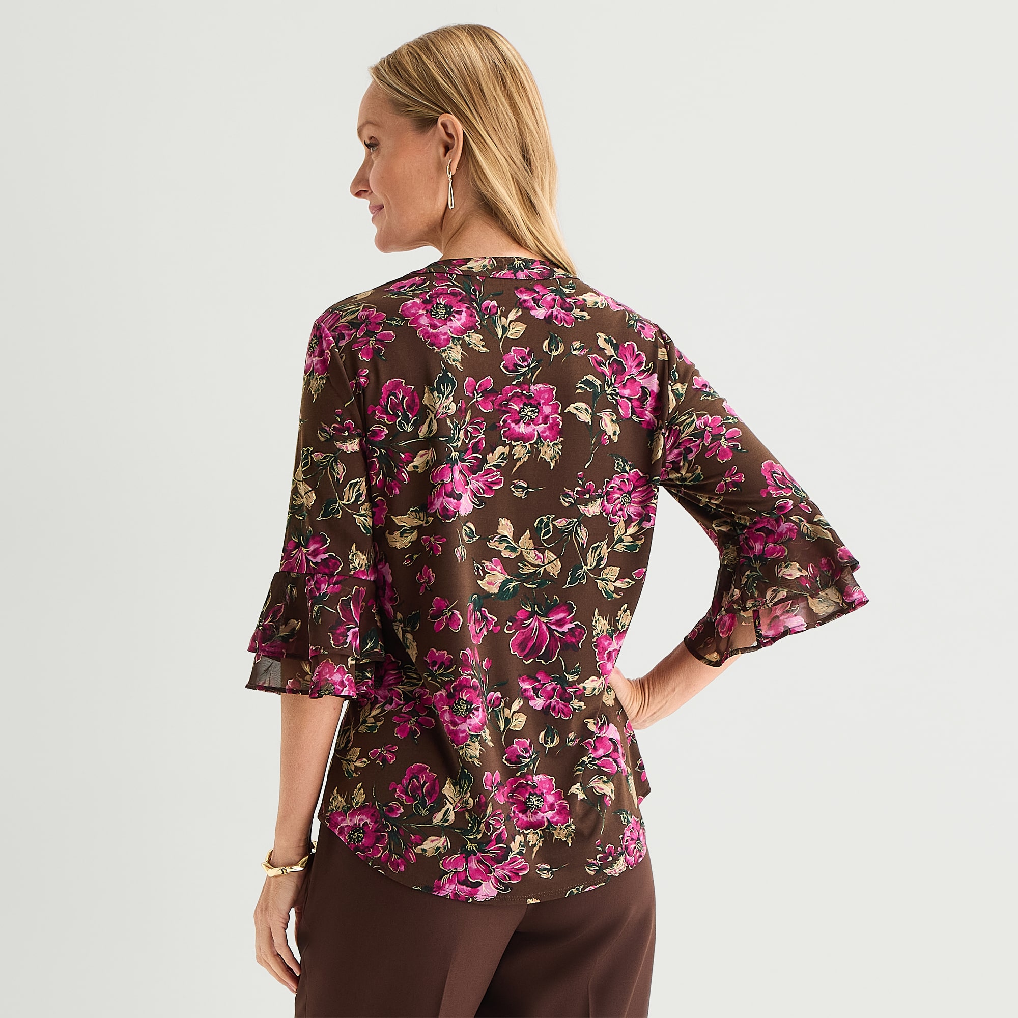 Black Label by Evan-Picone Womens V Neck 3/4 Sleeve Blouse