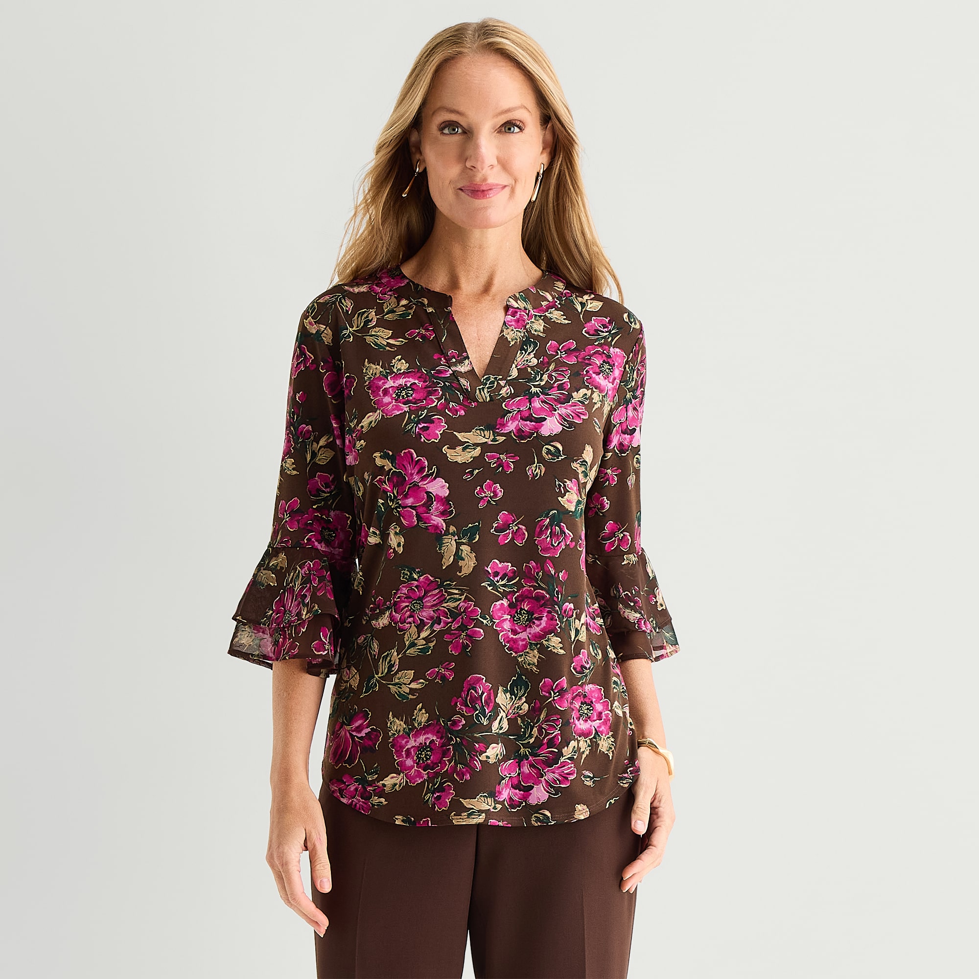 Black Label by Evan-Picone Womens V Neck 3/4 Sleeve Blouse