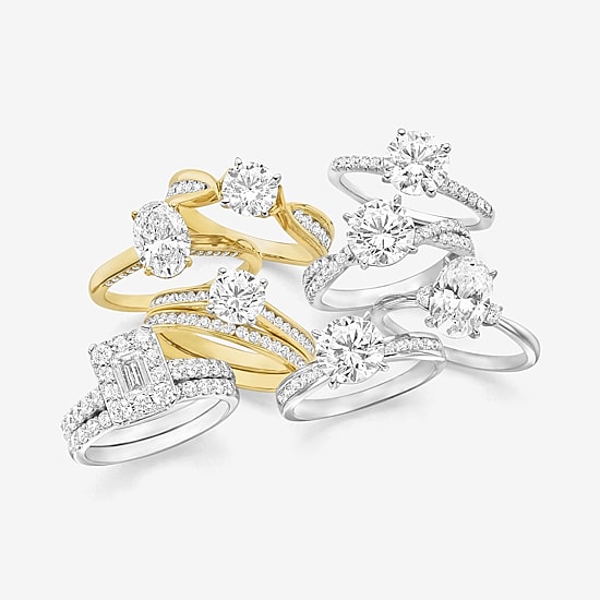 (I / Si2) Womens 2 1/4 CT. T.W. Lab Grown White Diamond 10K Gold Round Side Stone Engagement Ring