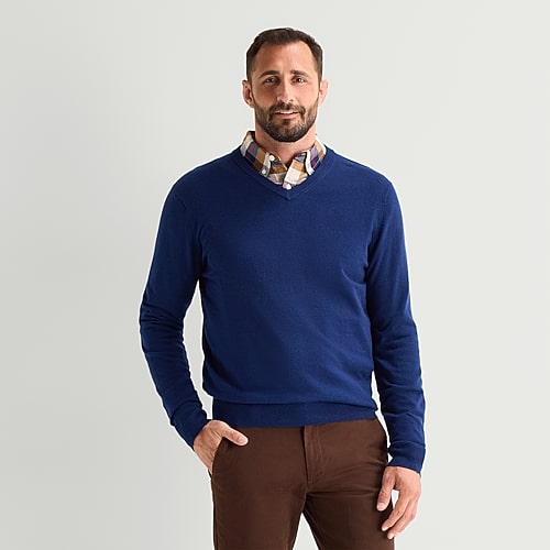 St. John's Bay Fine Gauge Mens V Neck Long Sleeve Pullover Sweater In Blue