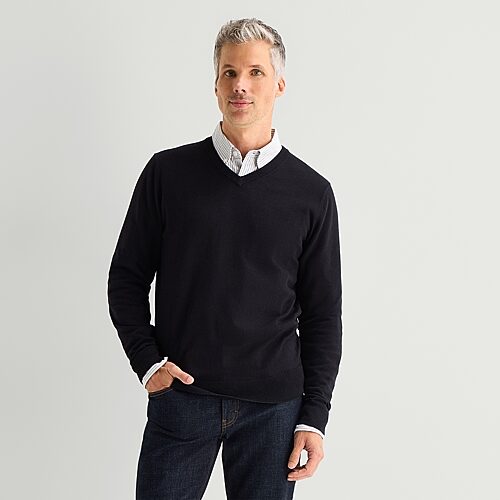 St. John's Bay Fine Gauge Mens V Neck Long Sleeve Pullover Sweater In Black