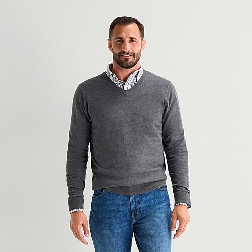 St. John's Bay Fine Gauge Mens V Neck Long Sleeve Pullover Sweater In Gray
