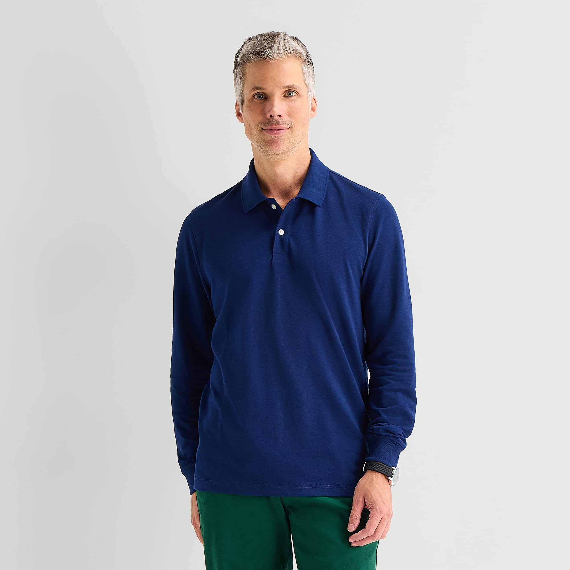 St. John's Bay Premium Stretch Mens Classic Fit Long Sleeve Polo Shirt