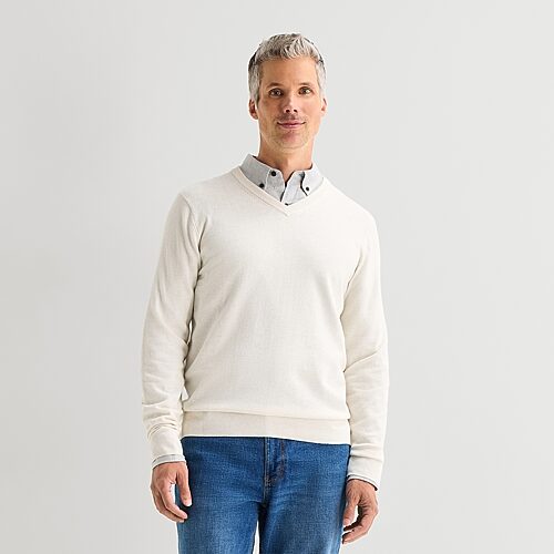 St. John's Bay Fine Gauge Mens V Neck Long Sleeve Pullover Sweater In White