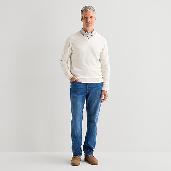 St. John's Bay Fine Gauge Mens V Neck Long Sleeve Pullover Sweater