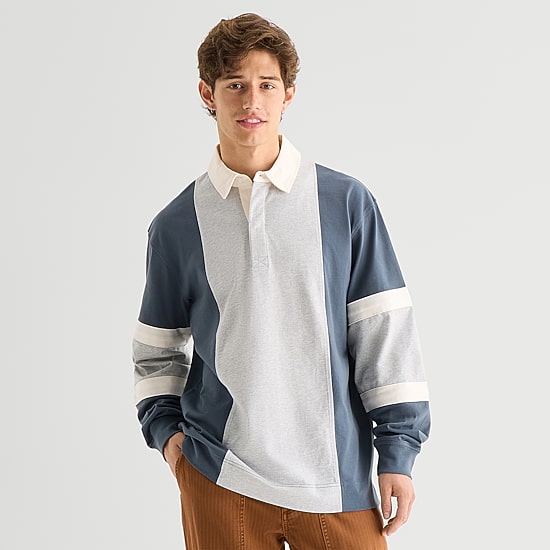 Arizona Mens Long Sleeve Regular Fit Button Down Collar Striped Rugby Shirt
