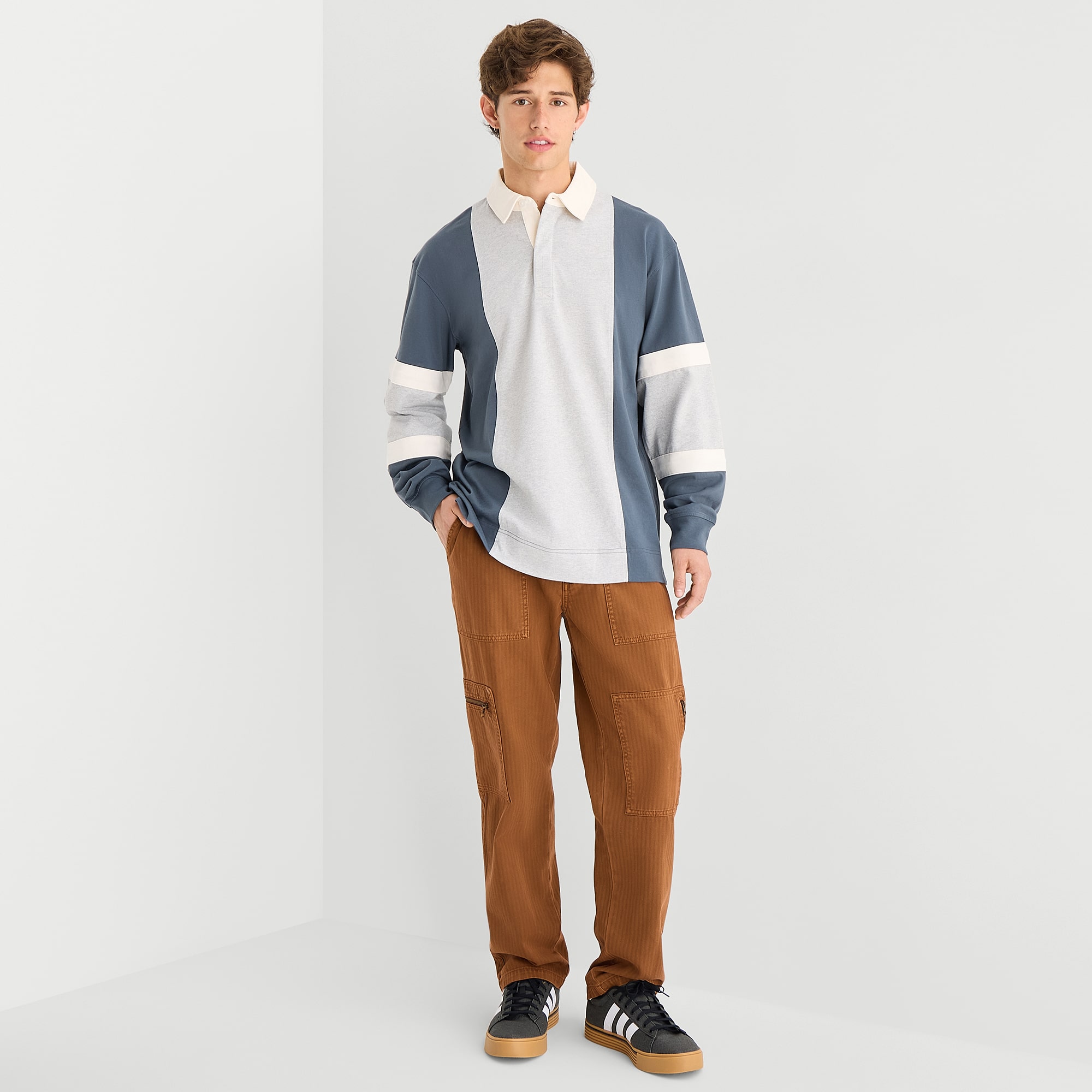 Arizona Mens Long Sleeve Collar Striped Rugby Shirt