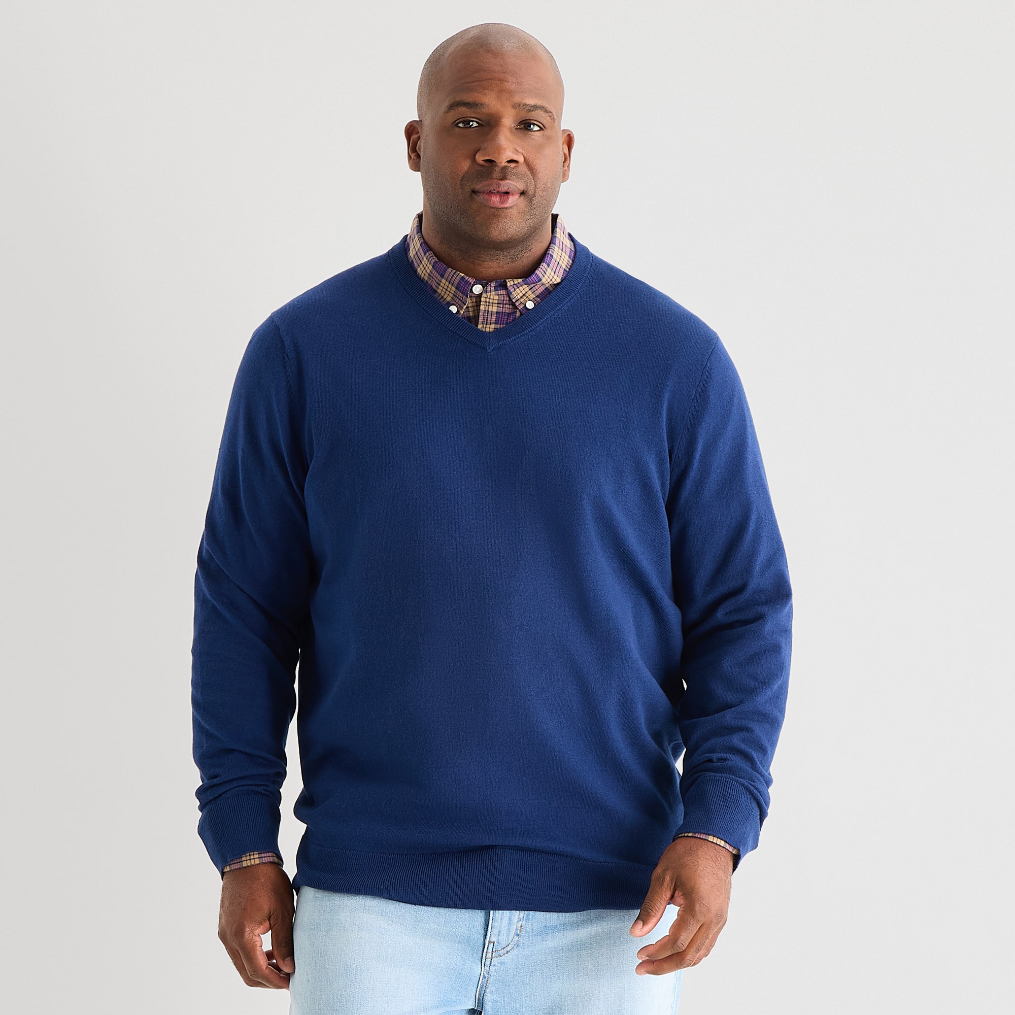 St. John's Bay Fine Gauge Big and Tall Mens V Neck Long Sleeve Pullover Sweater