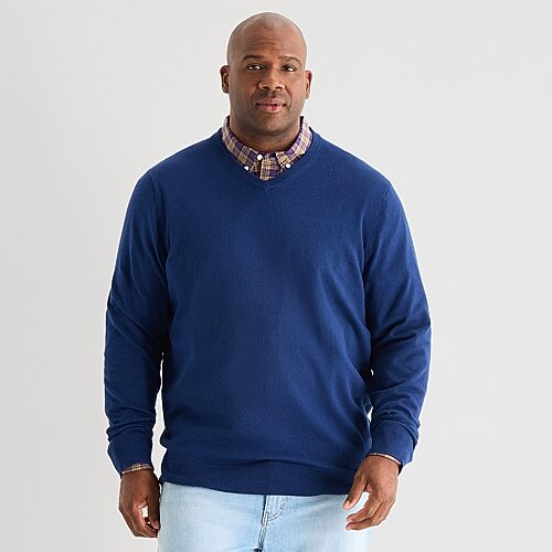 St. John's Bay Fine Gauge Big And Tall Mens V Neck Long Sleeve Pullover Sweater In Blue