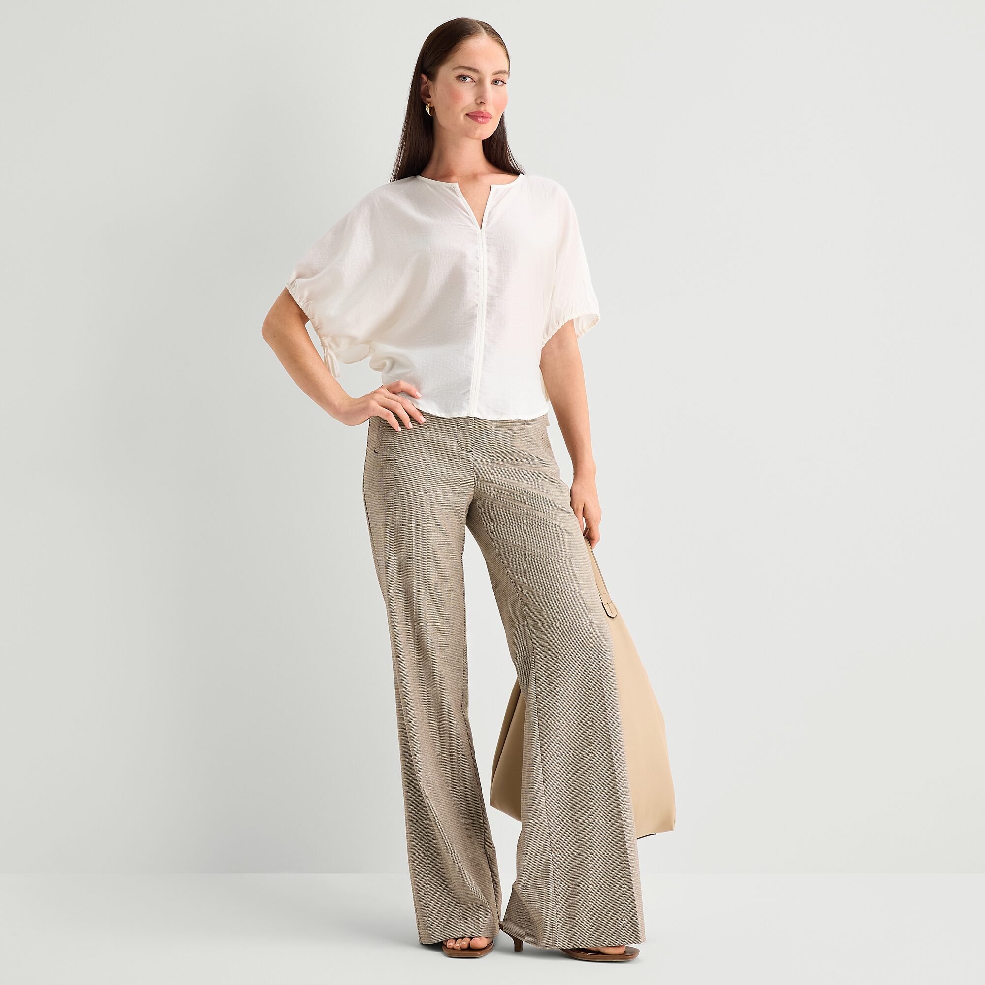 Worthington Womens Split Crew Neck Elbow Sleeve Blouse