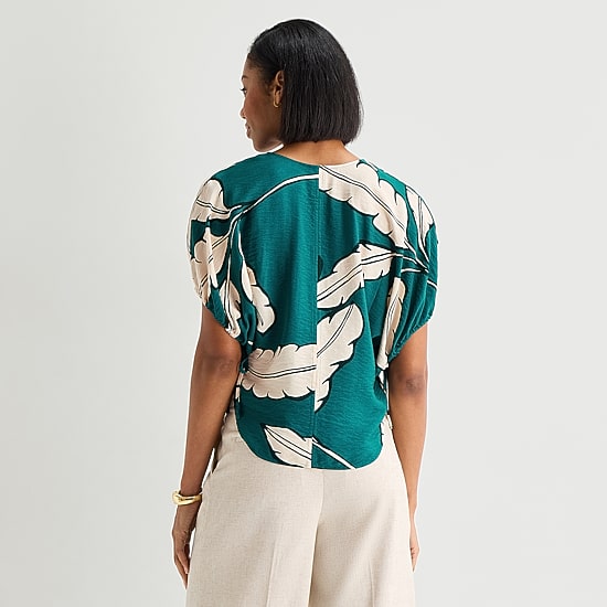 Worthington Womens Split Crew Neck Elbow Sleeve Blouse